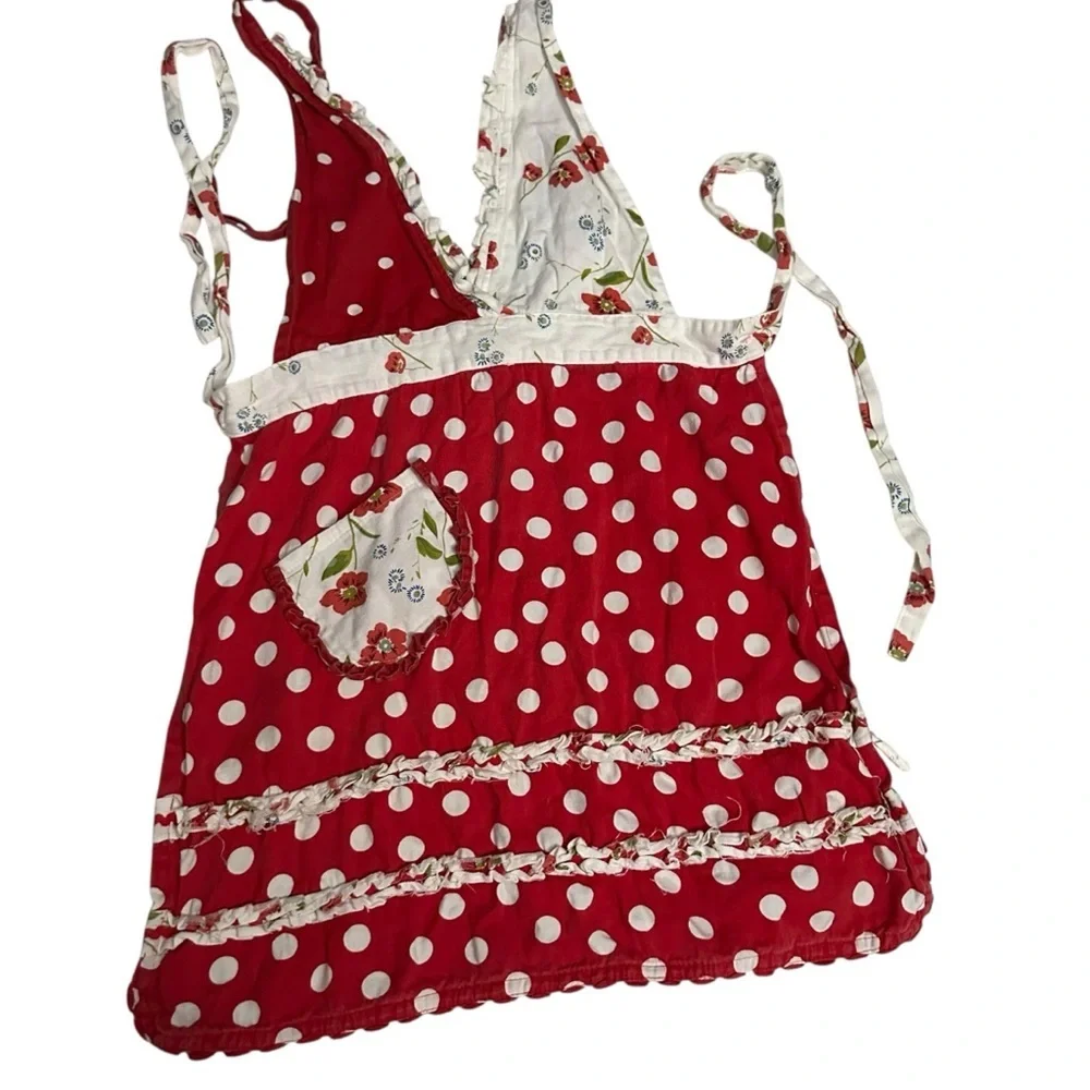 Red Polka Dot Apron with Floral Accents